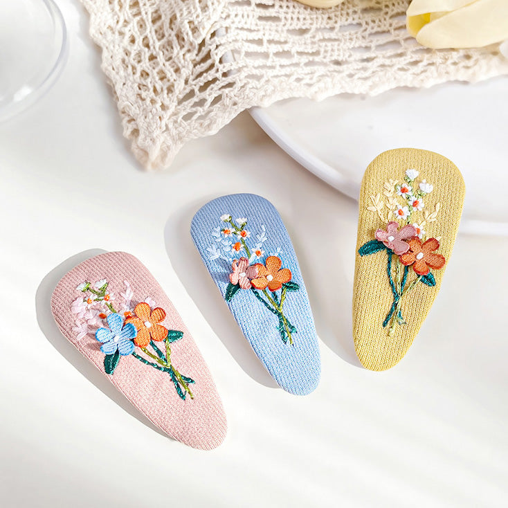 2pcs/pack Girls hair accessories fabric embroidered floral flower hair snap clips (5 Sets)