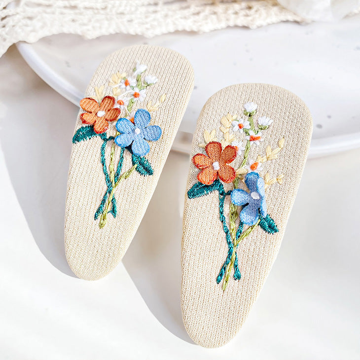2pcs/pack Girls hair accessories fabric embroidered floral flower hair snap clips (5 Sets)