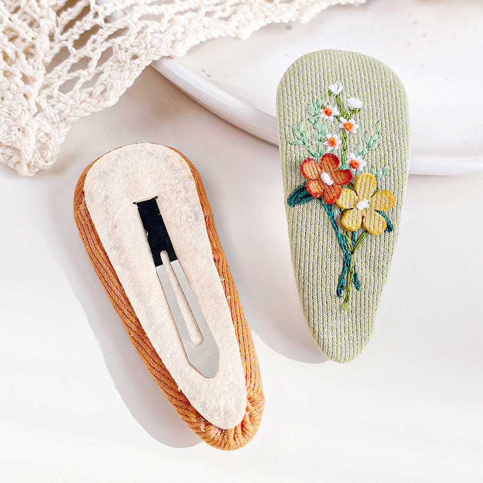 2pcs/pack Girls hair accessories fabric embroidered floral flower hair snap clips (5 Sets)