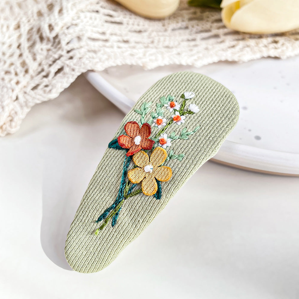 2pcs/pack Girls hair accessories fabric embroidered floral flower hair snap clips (5 Sets)