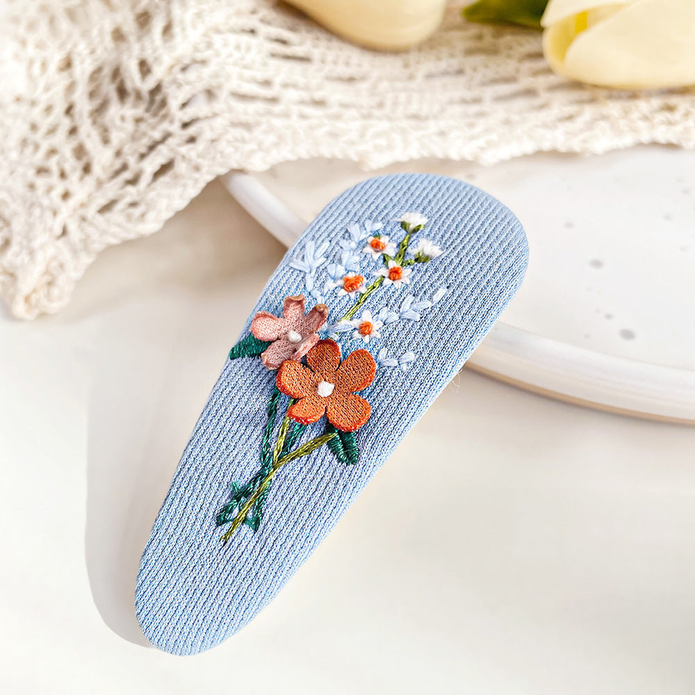 2pcs/pack Girls hair accessories fabric embroidered floral flower hair snap clips (5 Sets)