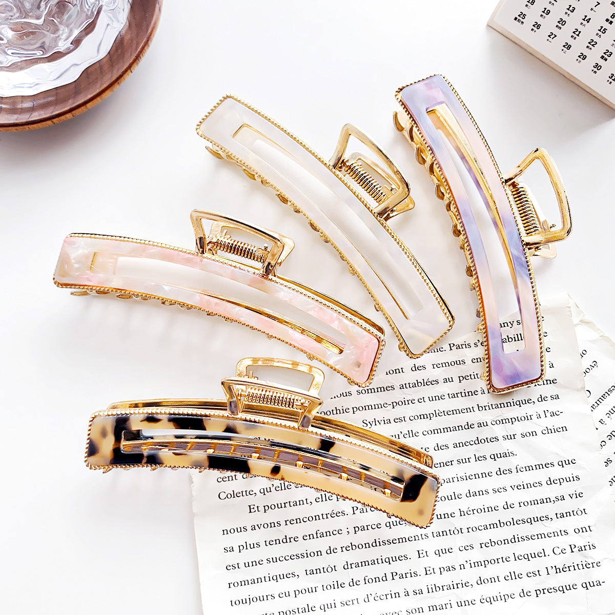 Women acetate hair claws crab clamps gold metal hair clips (5 pcs)