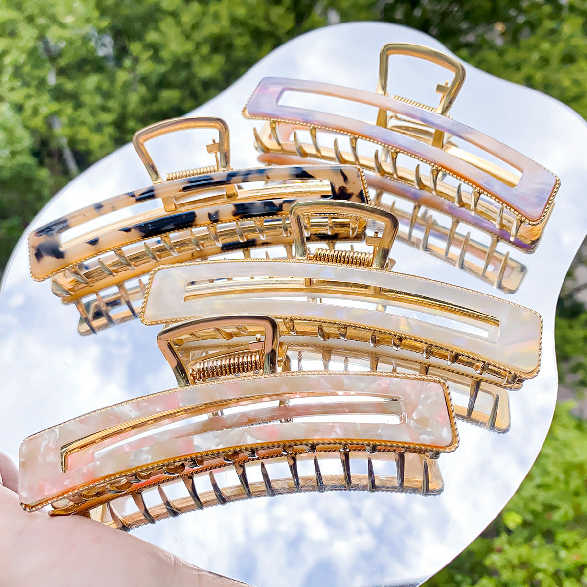 Women acetate hair claws crab clamps gold metal hair clips (5 pcs)