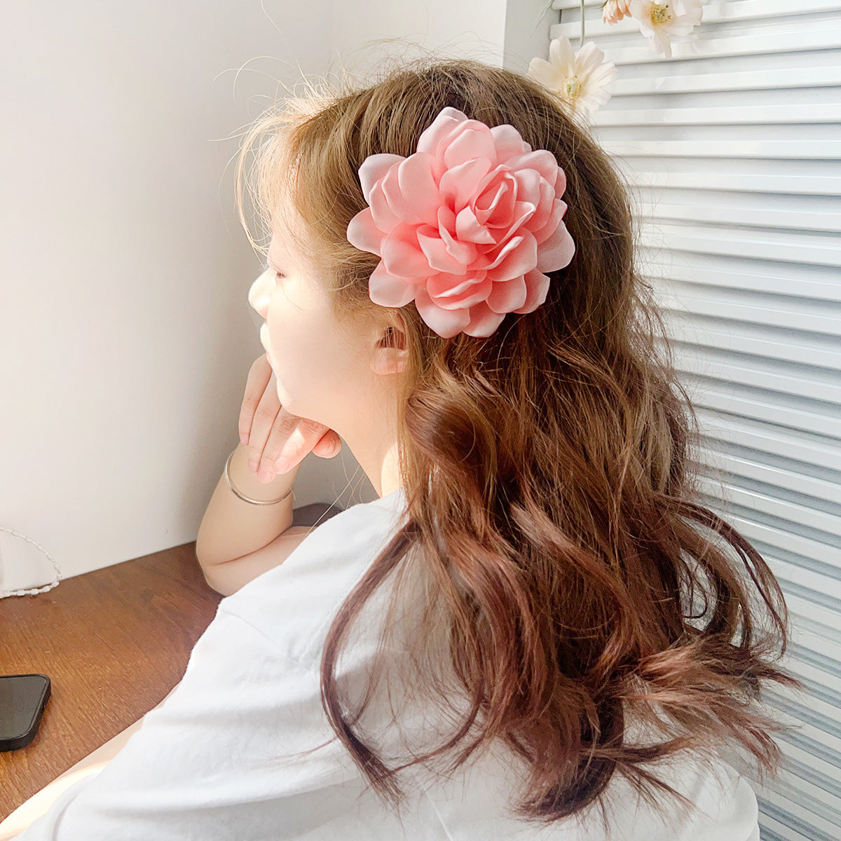 Wholesale beach accessories big rose flower side hair clips (5 pcs)