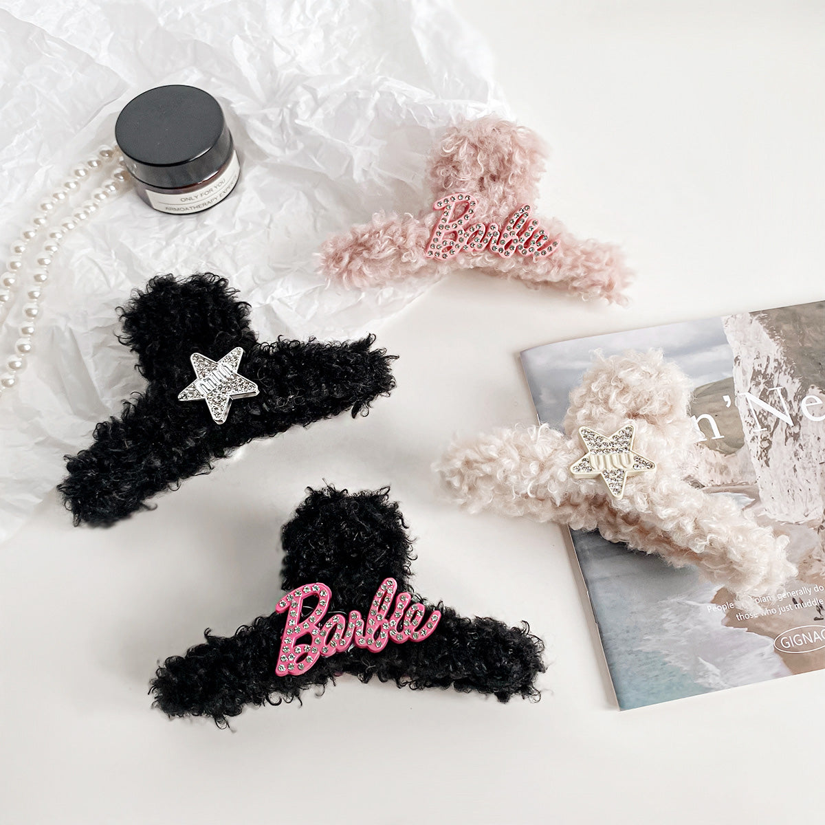 Wholesale decoration stylish hairpin cute plush claw hair clips (5 pcs)