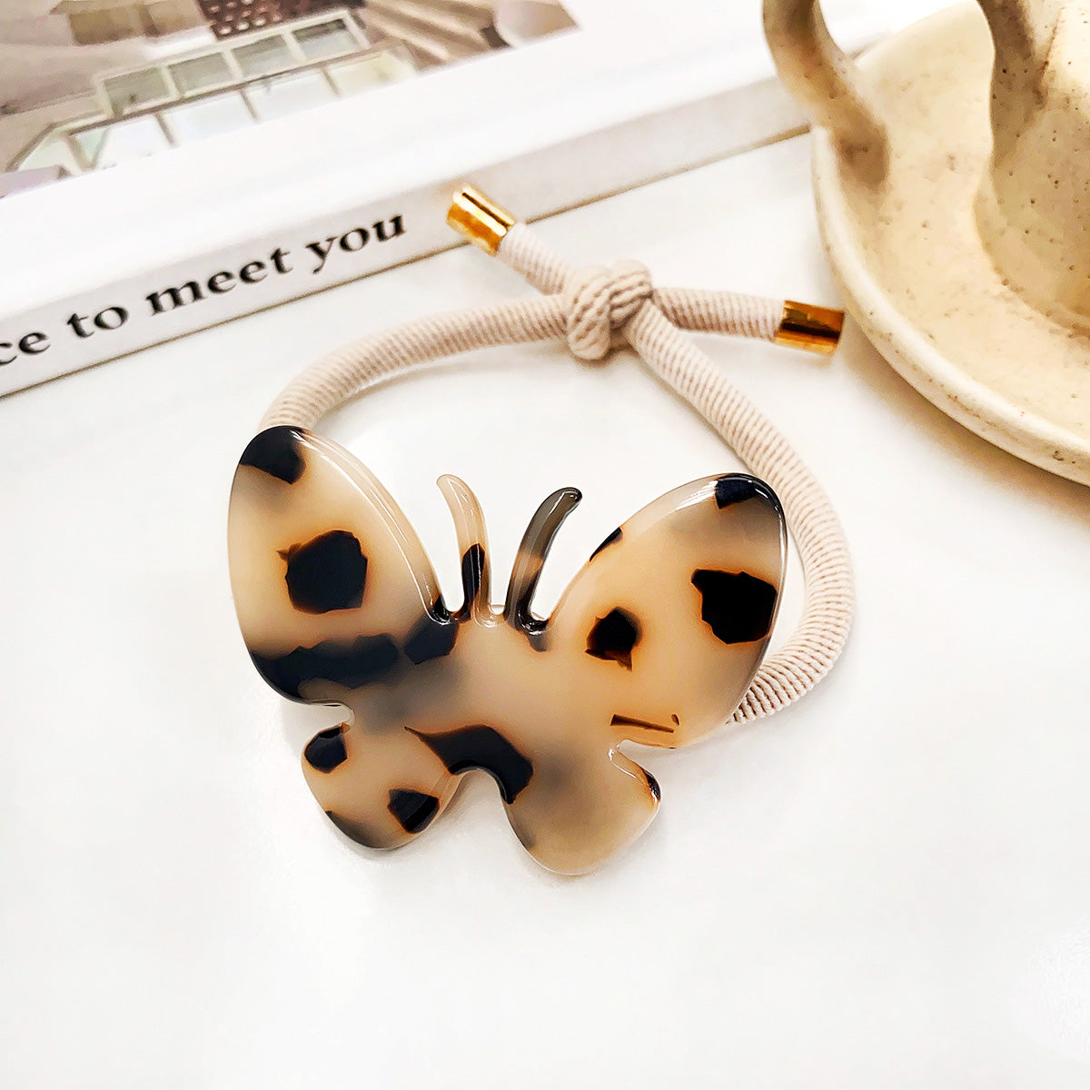 Woman butterfly acetate elastic hairband hair ties ponytail holders (5 pcs)