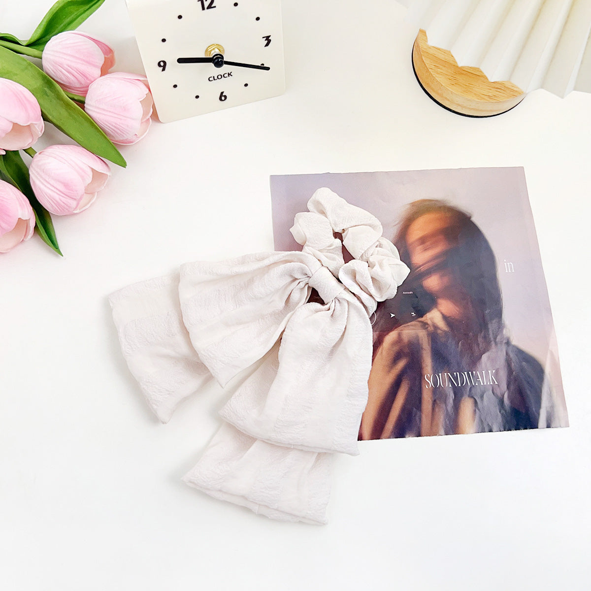 Woman ribbon knot elastic hairband ponytail holder tie scrunchies bands (5 pcs)