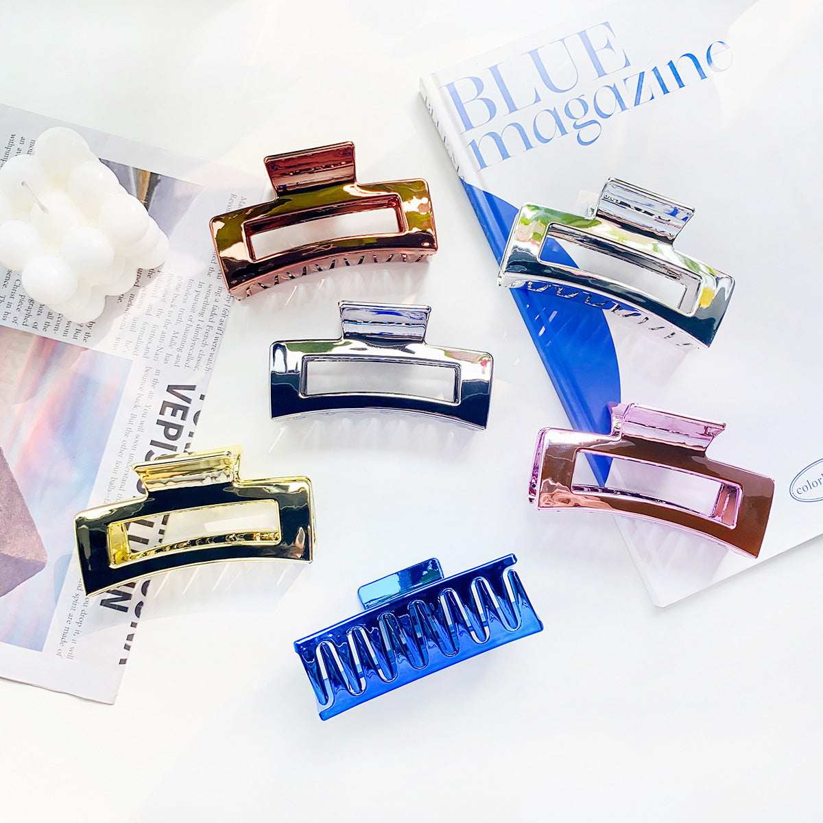 Metal hair grip hollow square hair banana claw clips (5 pcs)