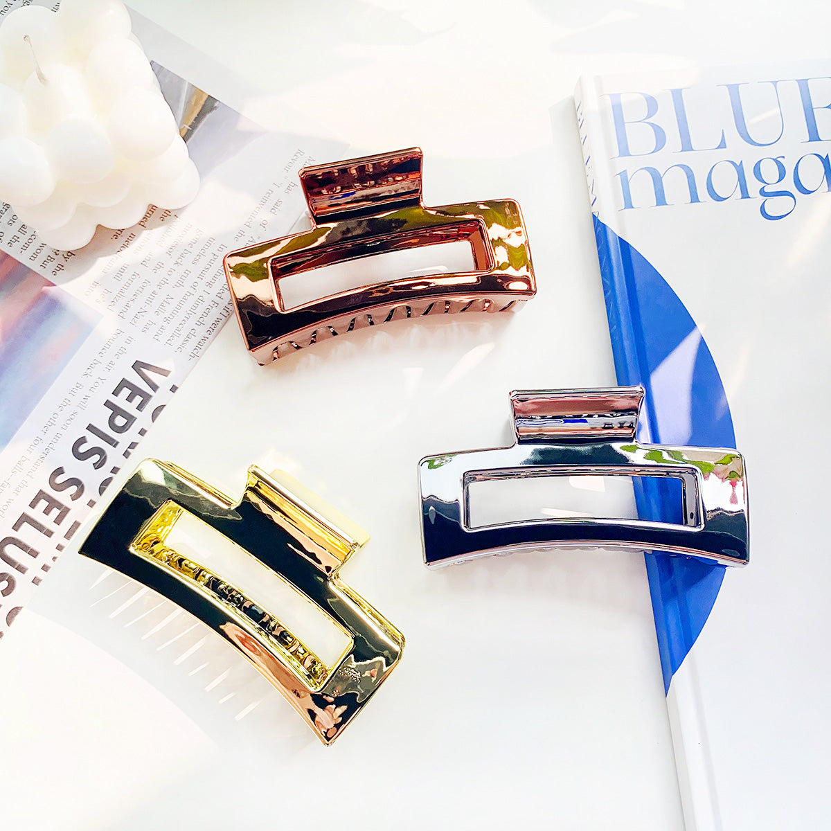 Metal hair grip hollow square hair banana claw clips (5 pcs)