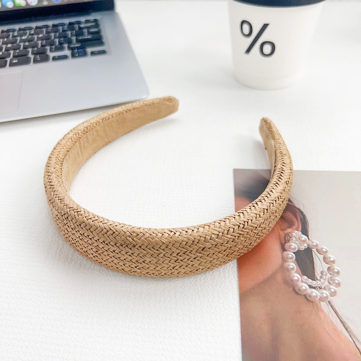 Headwear wide straw woven braided headband for women (5 pcs)