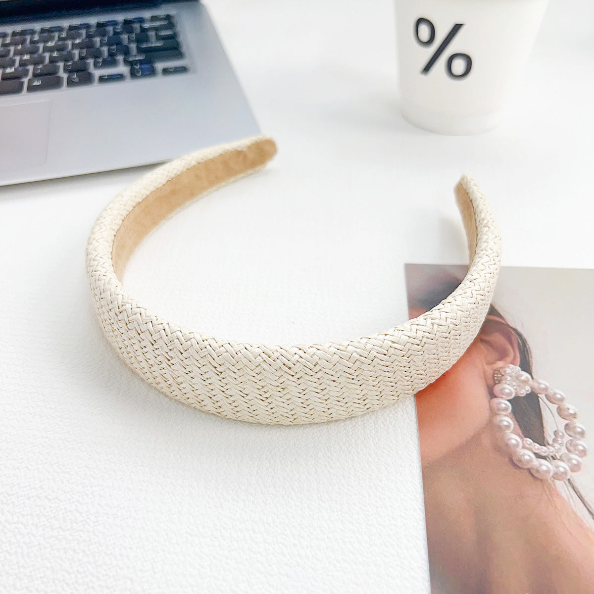Headwear wide straw woven braided headband for women (5 pcs)