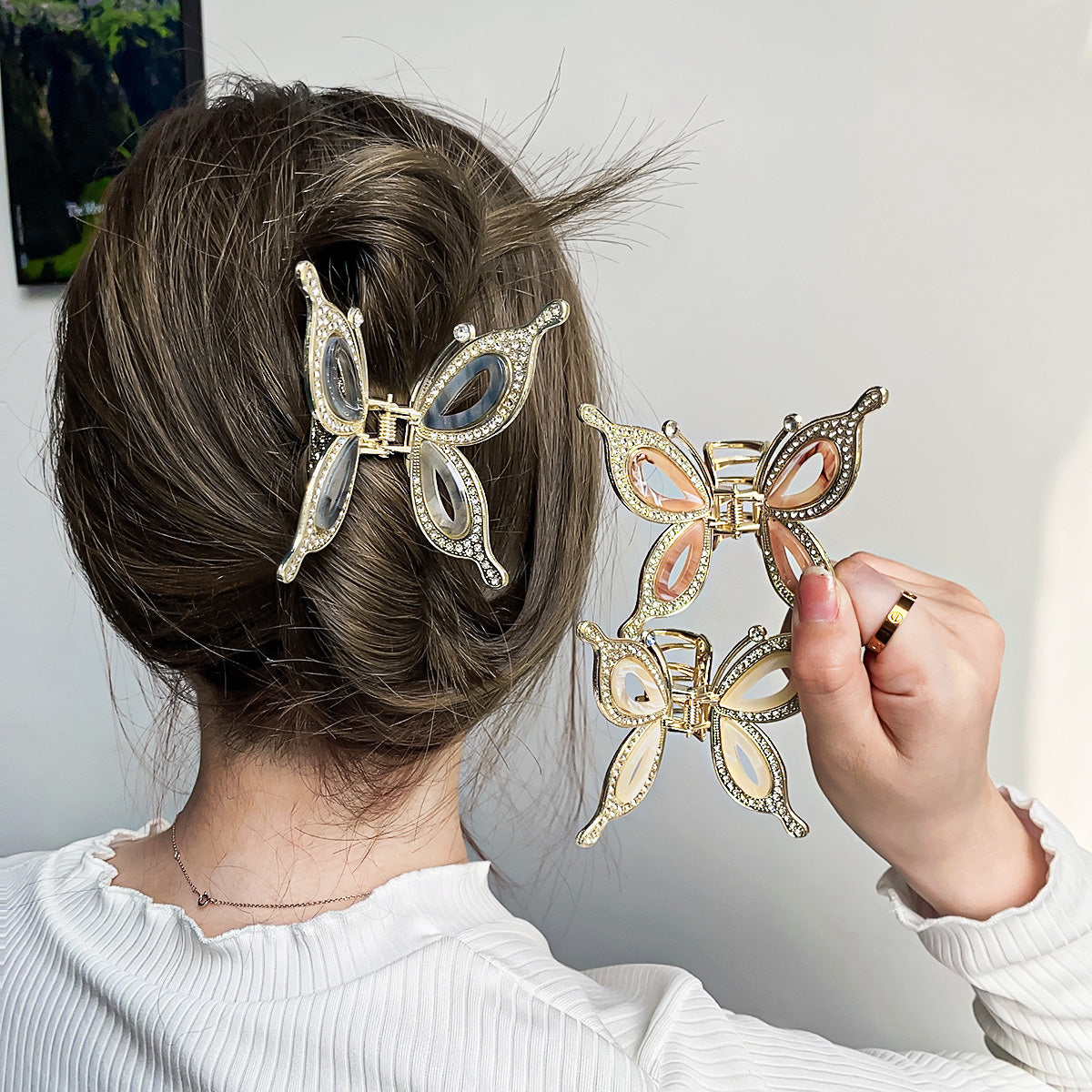 Fashion metal rhinestones hollowed out butterfly hair claw clips (5 pcs)