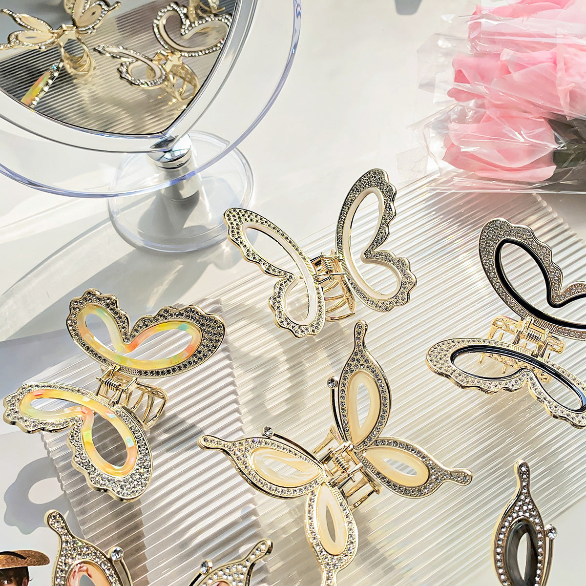 Fashion metal rhinestones hollowed out butterfly hair claw clips (5 pcs)