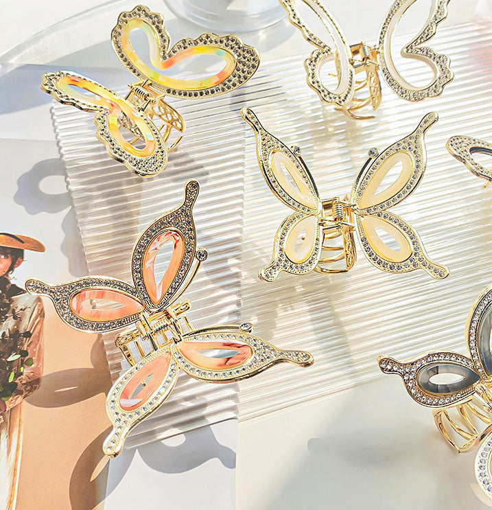Fashion metal rhinestones hollowed out butterfly hair claw clips (5 pcs)