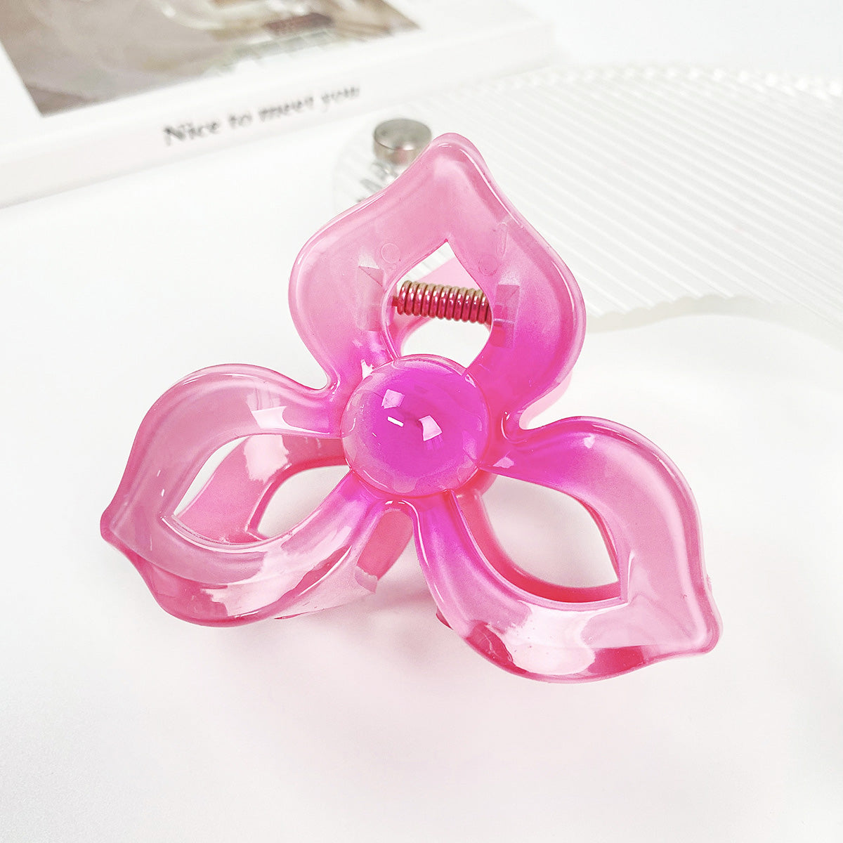 Large 8cm Plastic frangipani Hawaiian plumeria flower hair claw clips (5 pcs)