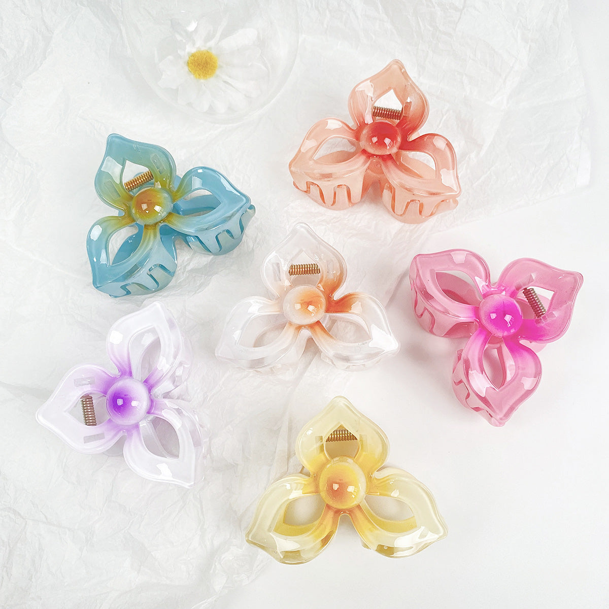 Large 8cm Plastic frangipani Hawaiian plumeria flower hair claw clips (5 pcs)