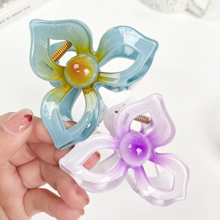 Large 8cm Plastic frangipani Hawaiian plumeria flower hair claw clips (5 pcs)