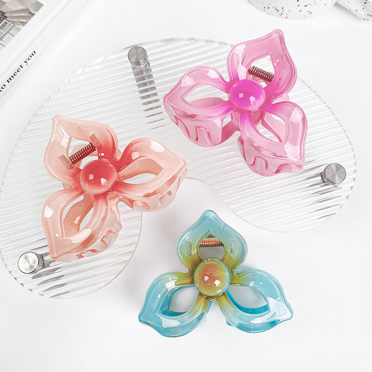 Large 8cm Plastic frangipani Hawaiian plumeria flower hair claw clips (5 pcs)