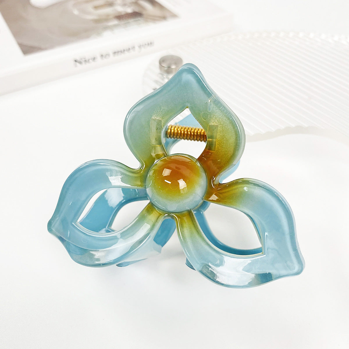 Large 8cm Plastic frangipani Hawaiian plumeria flower hair claw clips (5 pcs)