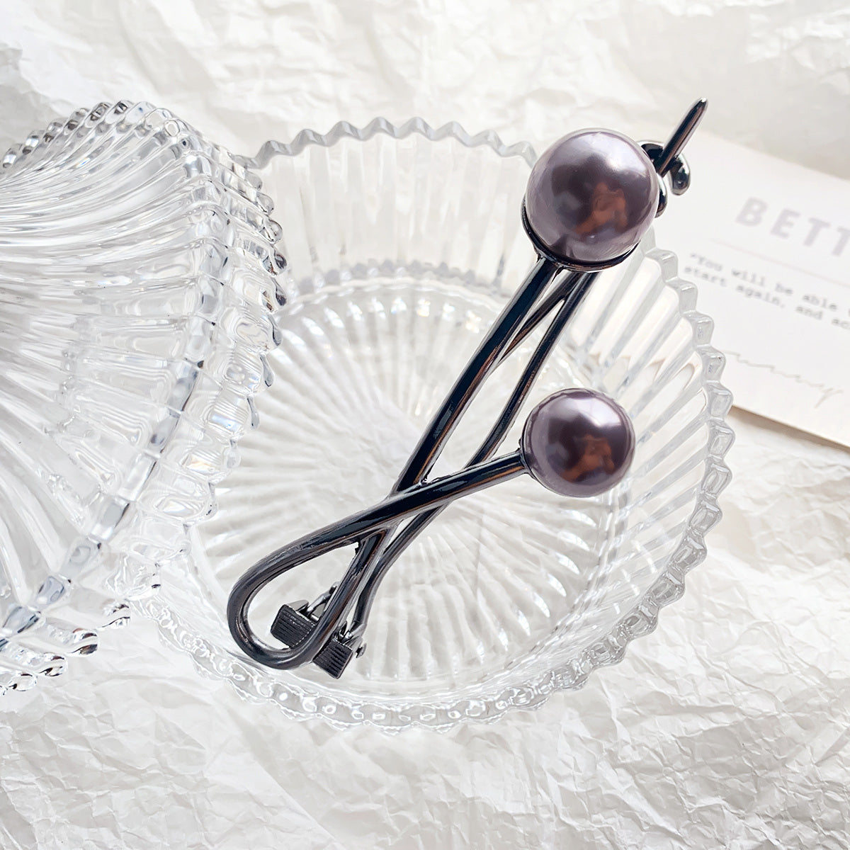 Daily wear metal alloy twisted double pearls hair clips (5 pcs)