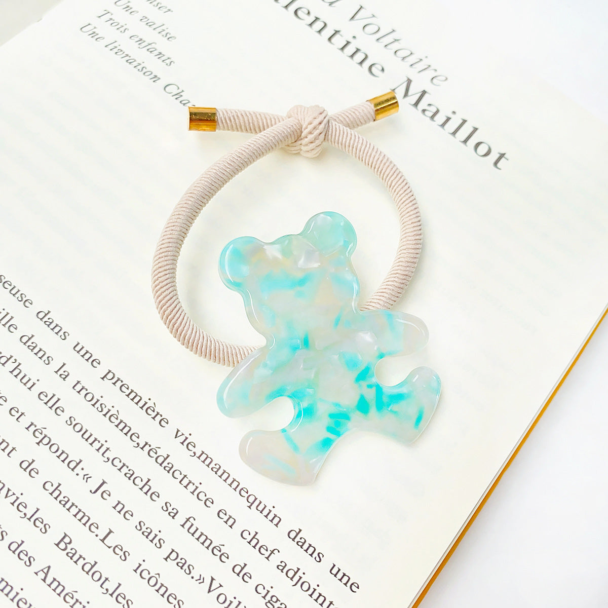 Pony hair rope acetic acid acetate bear shaped charm elastic hair tie bands (5 pcs)
