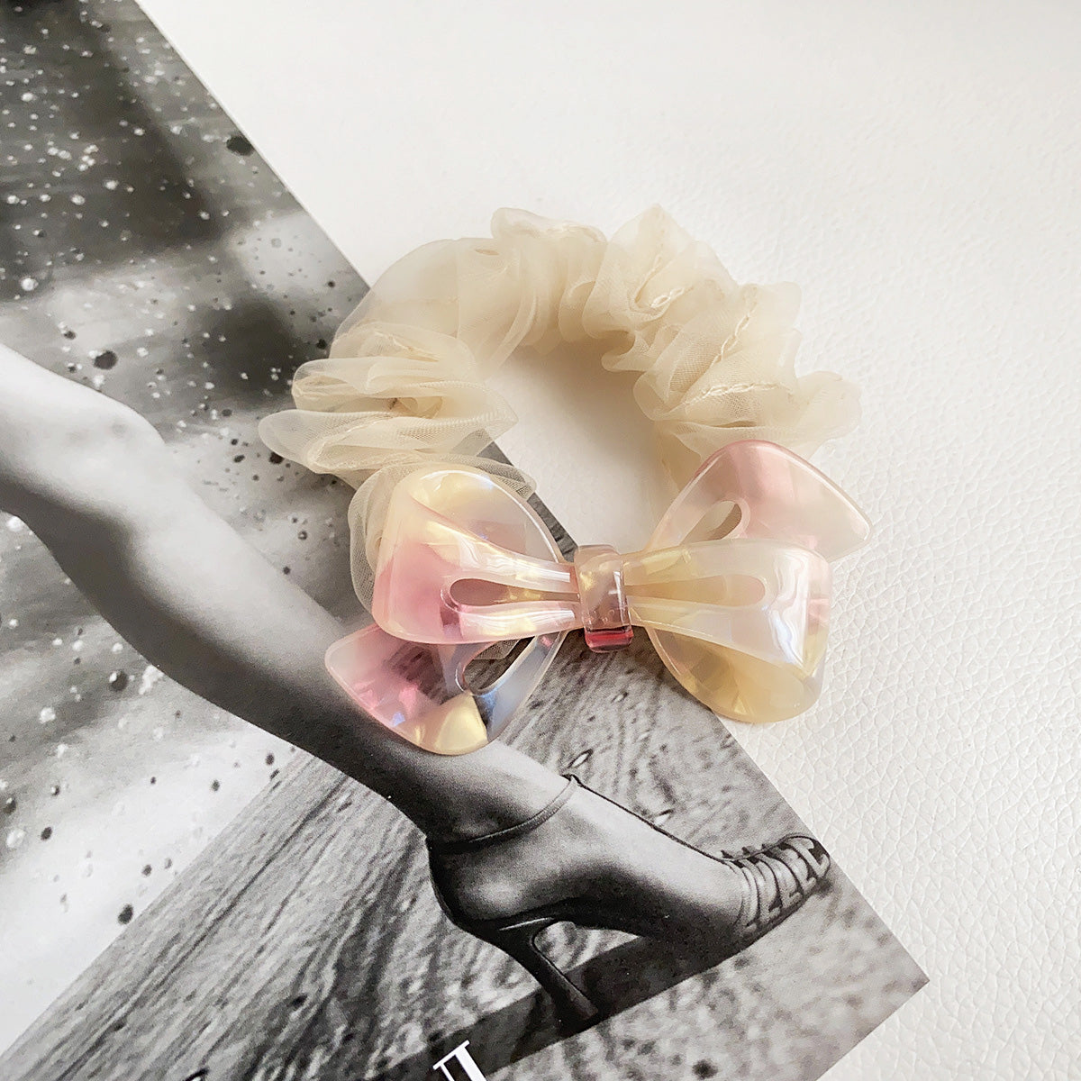 Acetic acid acetate bow shape charms hair tie scrunchies bands (5 pcs)