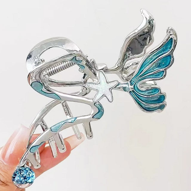 Metal alloy large blue mermaid tail hair clips (5 pcs)