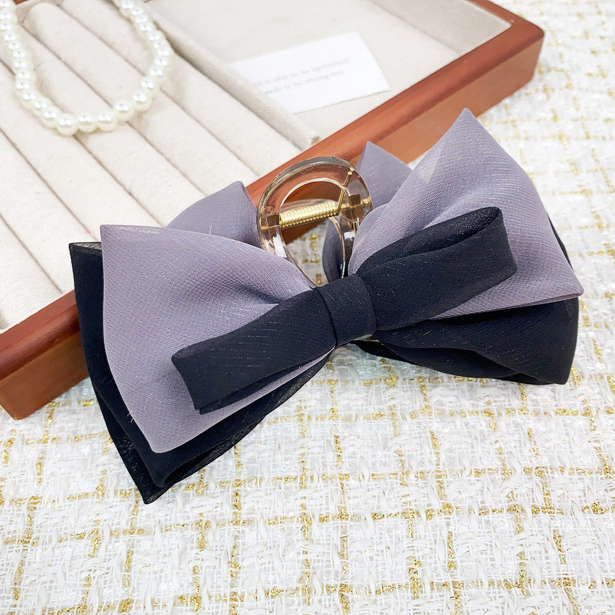 Two layers double color fabric bow knot with plastic hair claw clips (5 pcs)