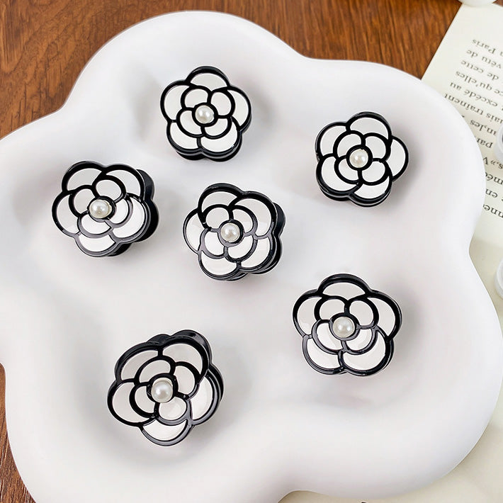 Plastic hairgrip small mini camellia flower acrylic pearl hair clips (5 pcs)