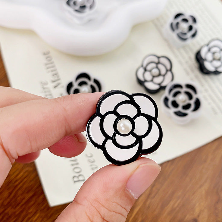 Plastic hairgrip small mini camellia flower acrylic pearl hair clips (5 pcs)