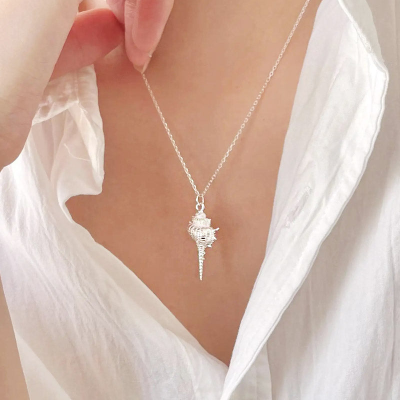 S925 sterling silver sea beach conch shell pendant necklace set of 5