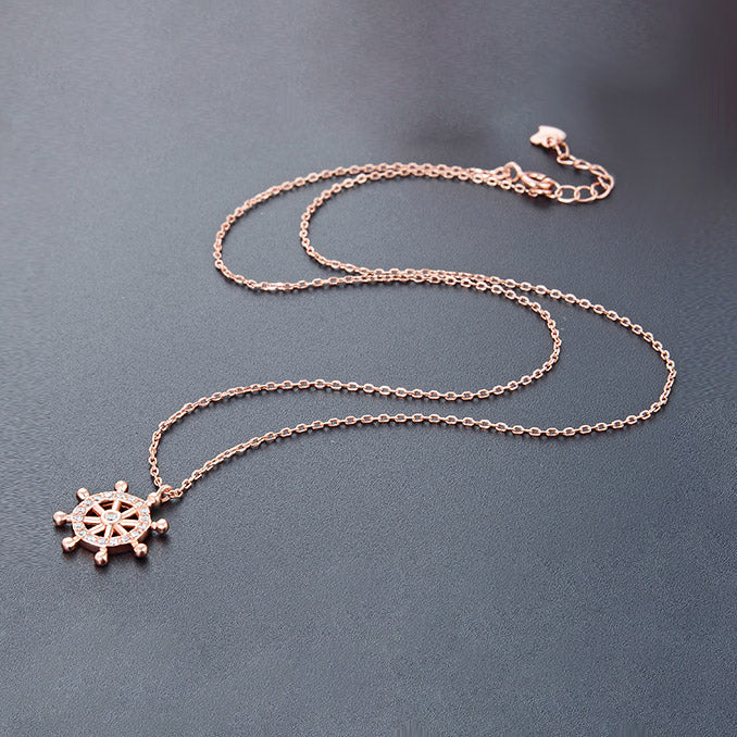925 sterling silver ocean voyage steering wheel  rudder pendant necklace Set of 5