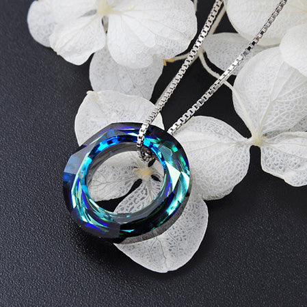 crystal circle ring pendant 925 sterling silver box chain necklaces Set of 5