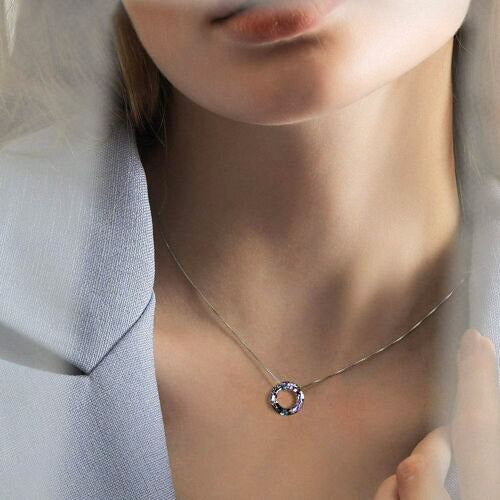 crystal circle ring pendant 925 sterling silver box chain necklaces Set of 5