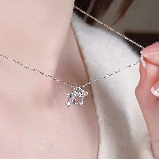 925 sterling silver zircon star hollow choker necklaces set of 5