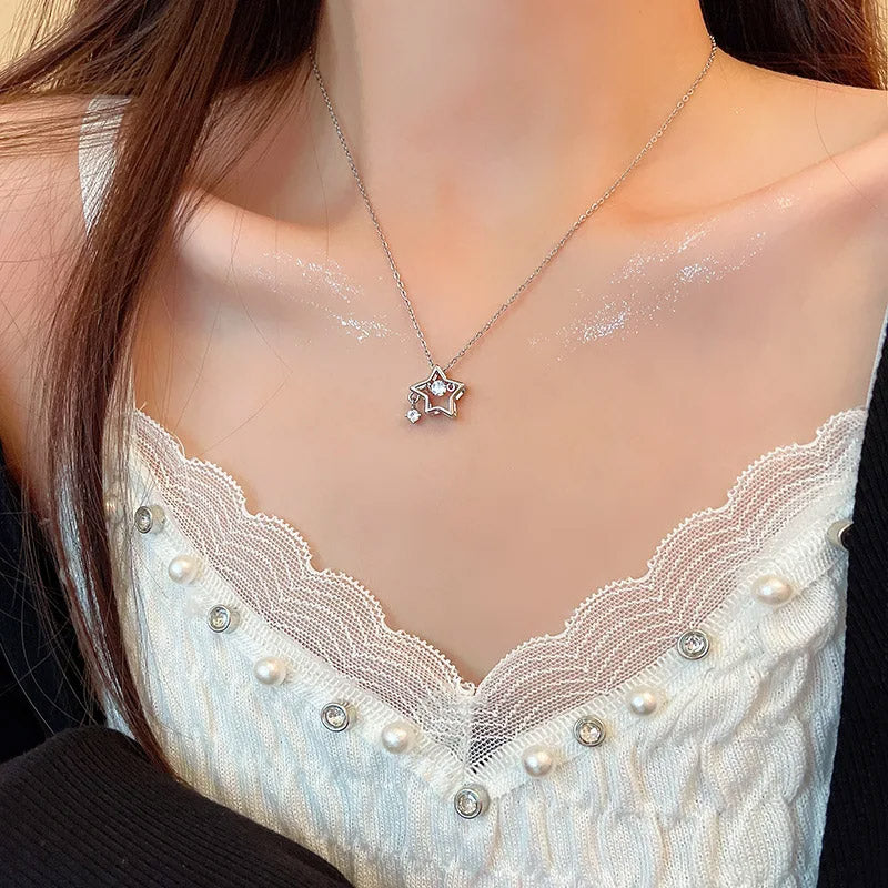 925 sterling silver zircon star hollow choker necklaces set of 5