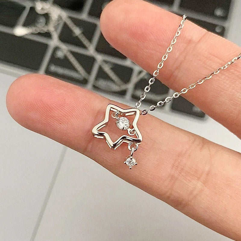 925 sterling silver zircon star hollow choker necklaces set of 5