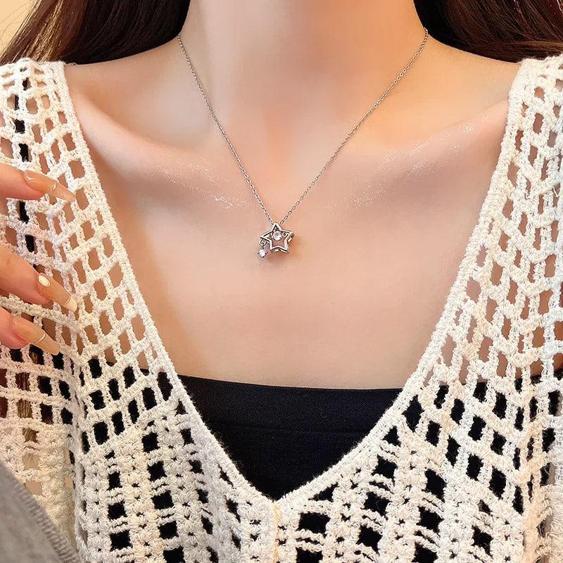 925 sterling silver zircon star hollow choker necklaces set of 5
