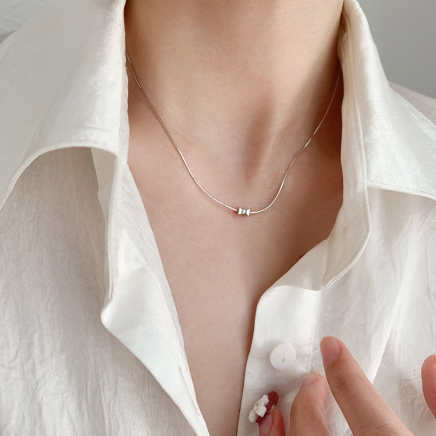 925 sterling silver mini bowknot herringbone necklaces Set of 5