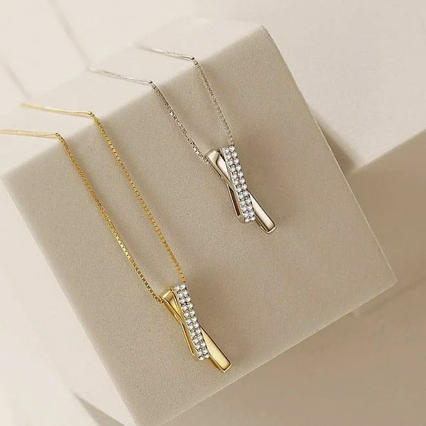 925 sterling silver pave CZ cross rectangle interlocking necklaces Set of 5