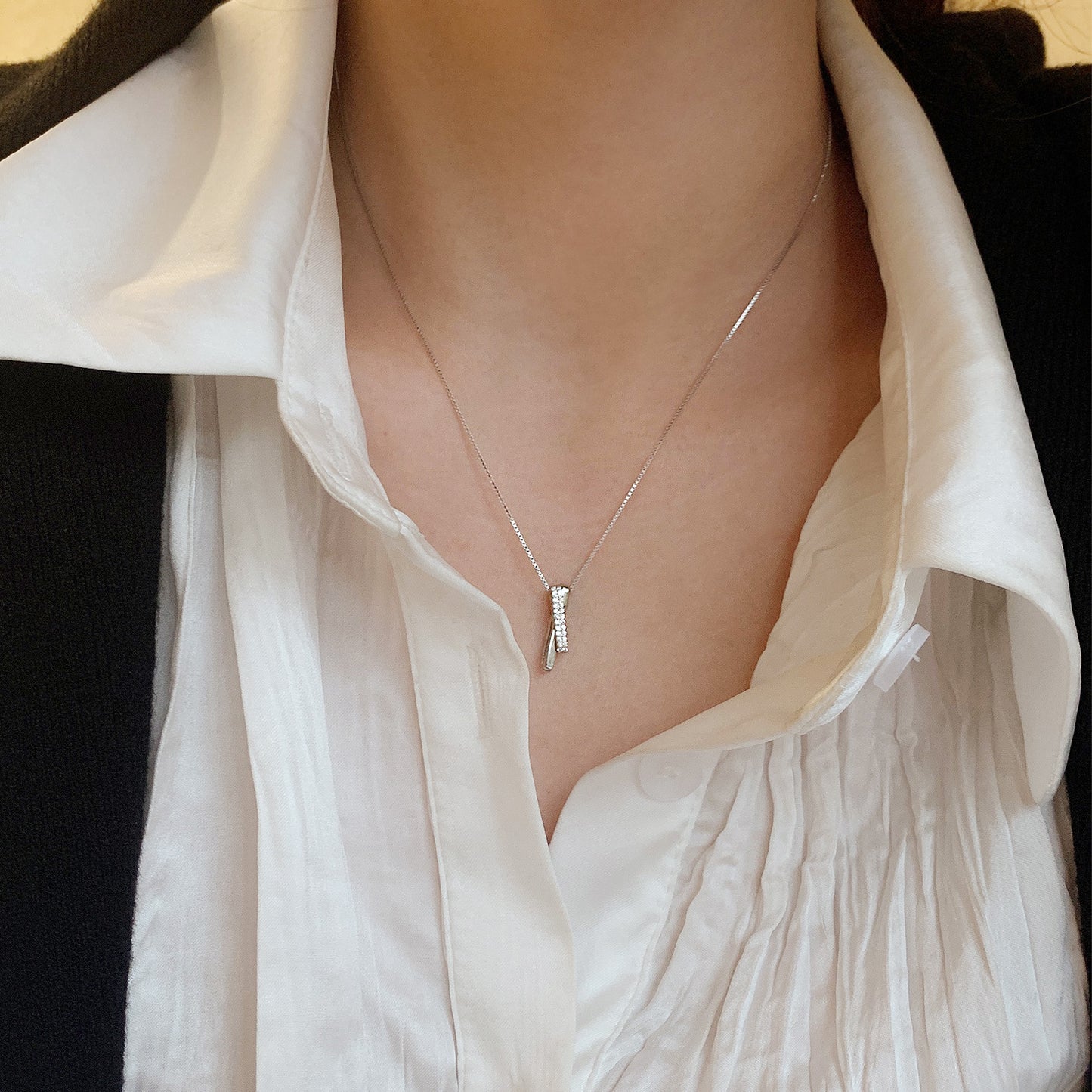 925 sterling silver pave CZ cross rectangle interlocking necklaces Set of 5