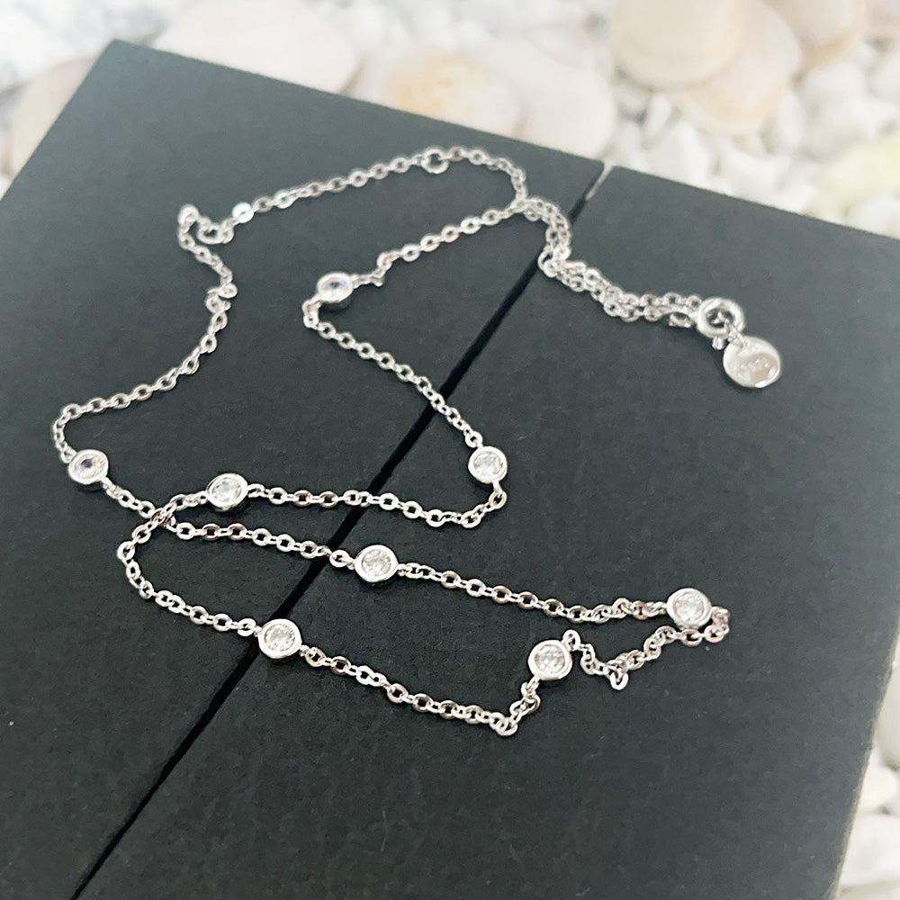Wholesale 925 sterling silver 4mm cz stone charm chain necklace Set of 5