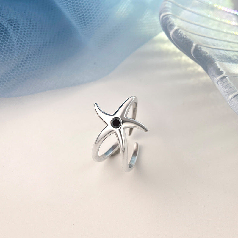 S925 sterling silver sea beach ocean starfish adjustable open rings Set of 5