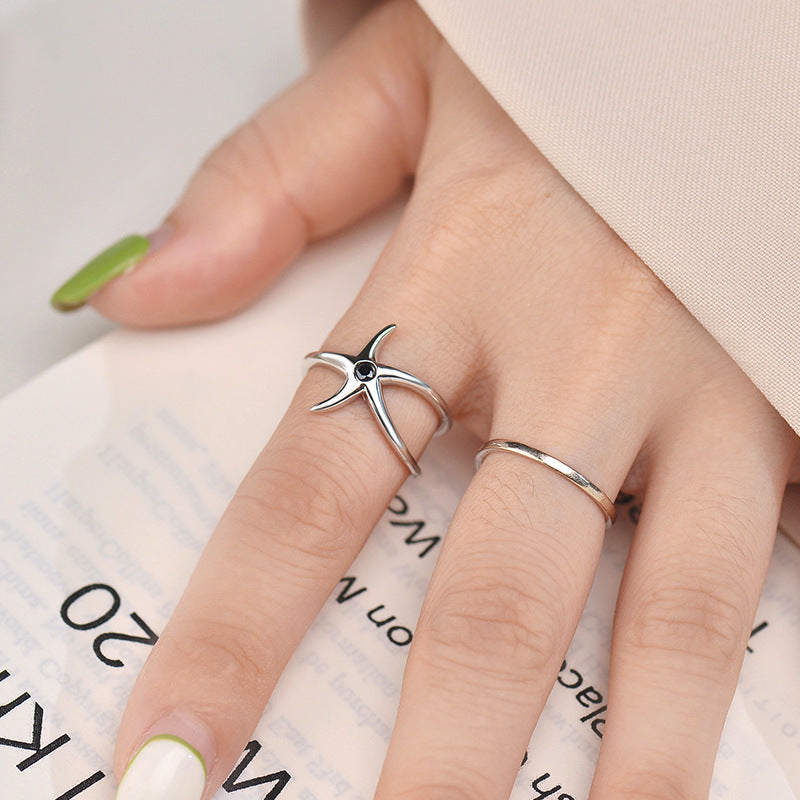 S925 sterling silver sea beach ocean starfish adjustable open rings Set of 5