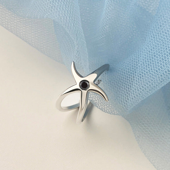 S925 sterling silver sea beach ocean starfish adjustable open rings Set of 5
