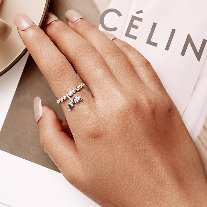 925 sterling silver blue clear CZ mermaid tail finger open adjustable ring Set of 5