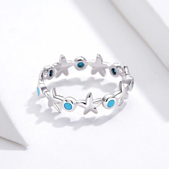 925 sterling silver ocean blue zircon starfish band ring Set of 5