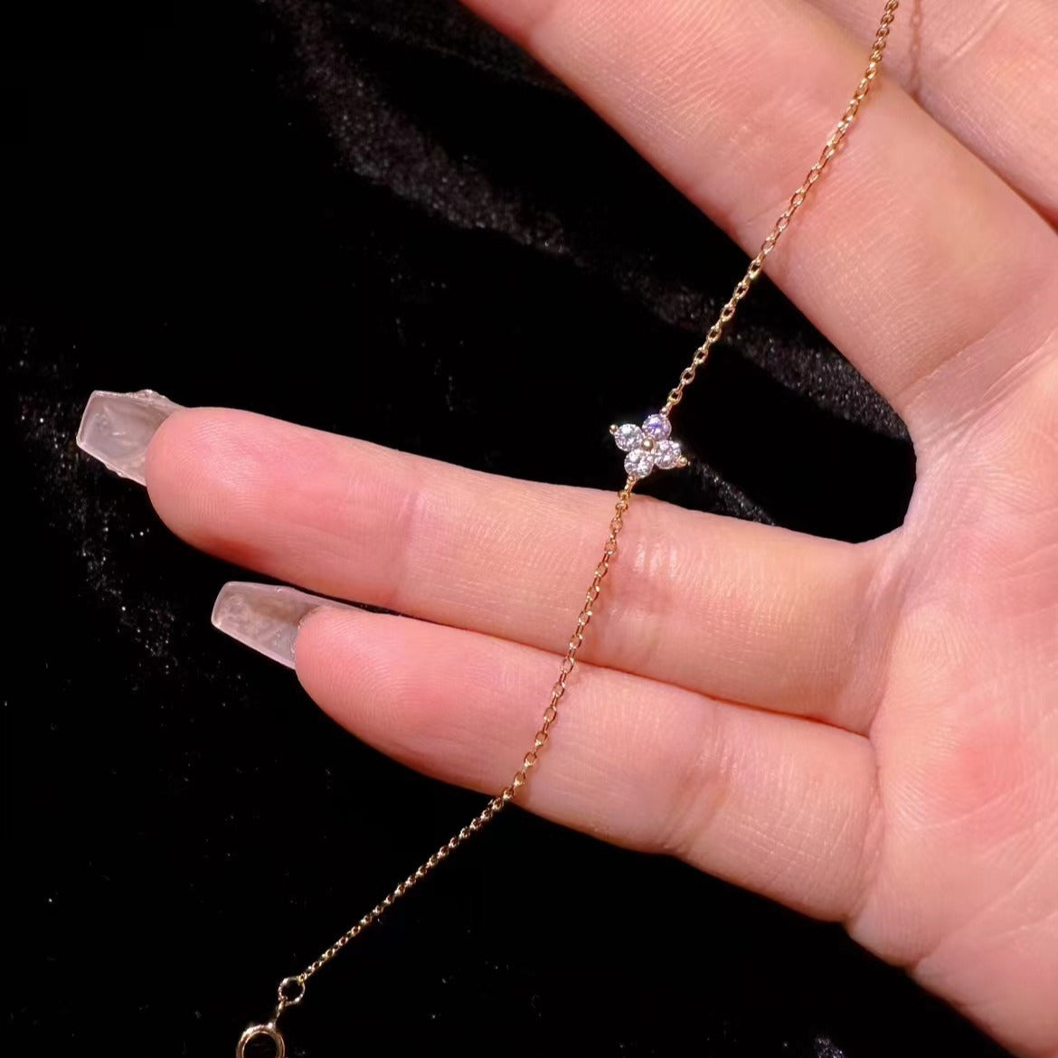 Dainty 925 gold plated silver anklet with CZ clover charm for summer jewelry