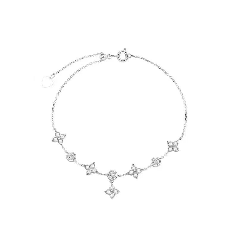 Solid 925 silver anklet with four leaf clover charm, perfect for summer beachwear