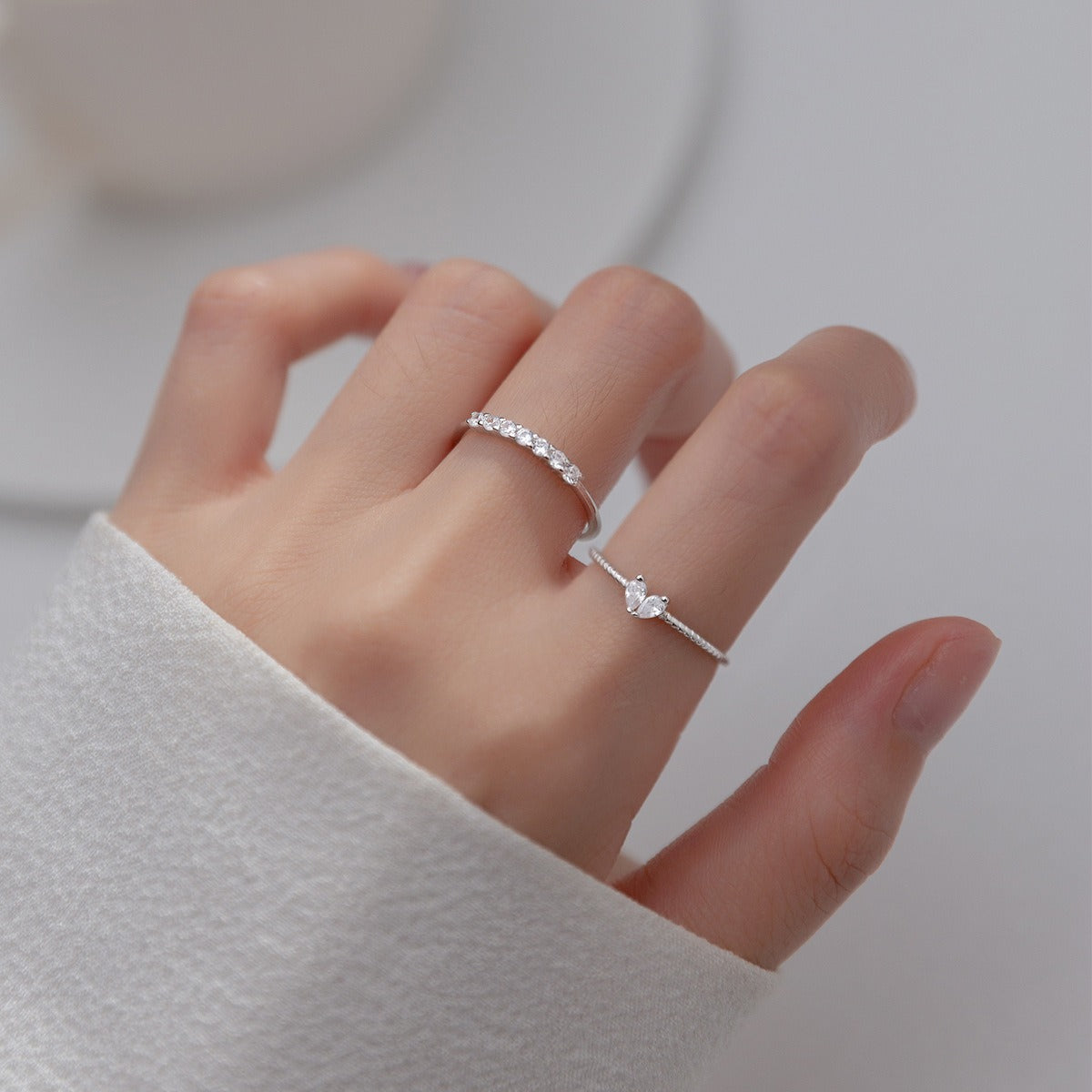 925 silver butterfly and heart CZ rings set for personalized friendship gift